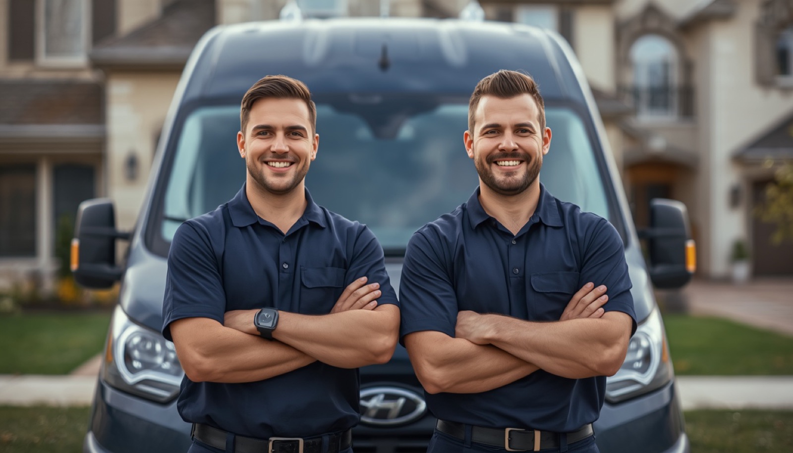 Pelora Surfaces technicians in uniform in front of a work van